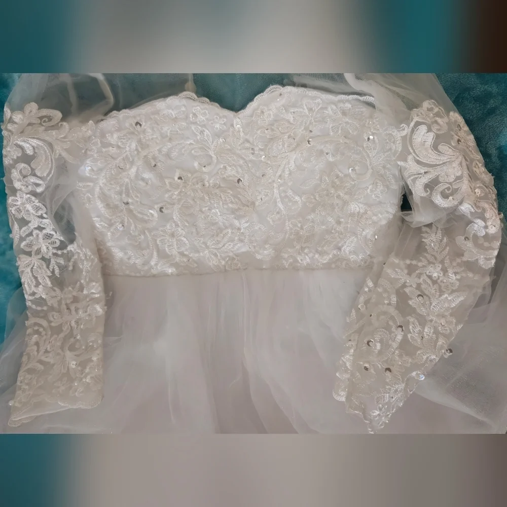 Unbranded White Beaded Tulle First Communion/JR Bridemaid/Formal Dress w/Train
